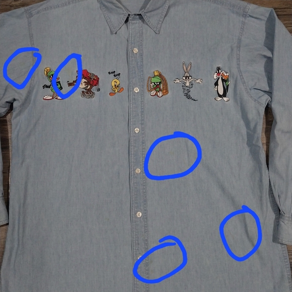 Warners Bros. Denim Long Sleeve Mens L Looney Tunes Vintage Shirt Bugs Daffy - Picture 3 of 7